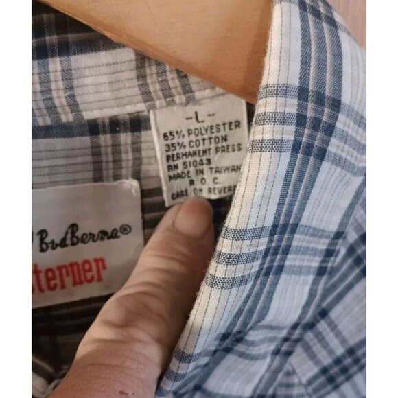 Bud Berma Westerner Shirt Mens Large Blue Plaid Pearl Snap Western - Picture 6 of 8
